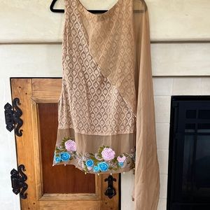 Beautiful traditional Indian two piece set with colorful floral appliqué